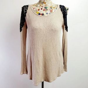 💥RXB Cold Shoulder Waffle Knit Thermal Tunic
